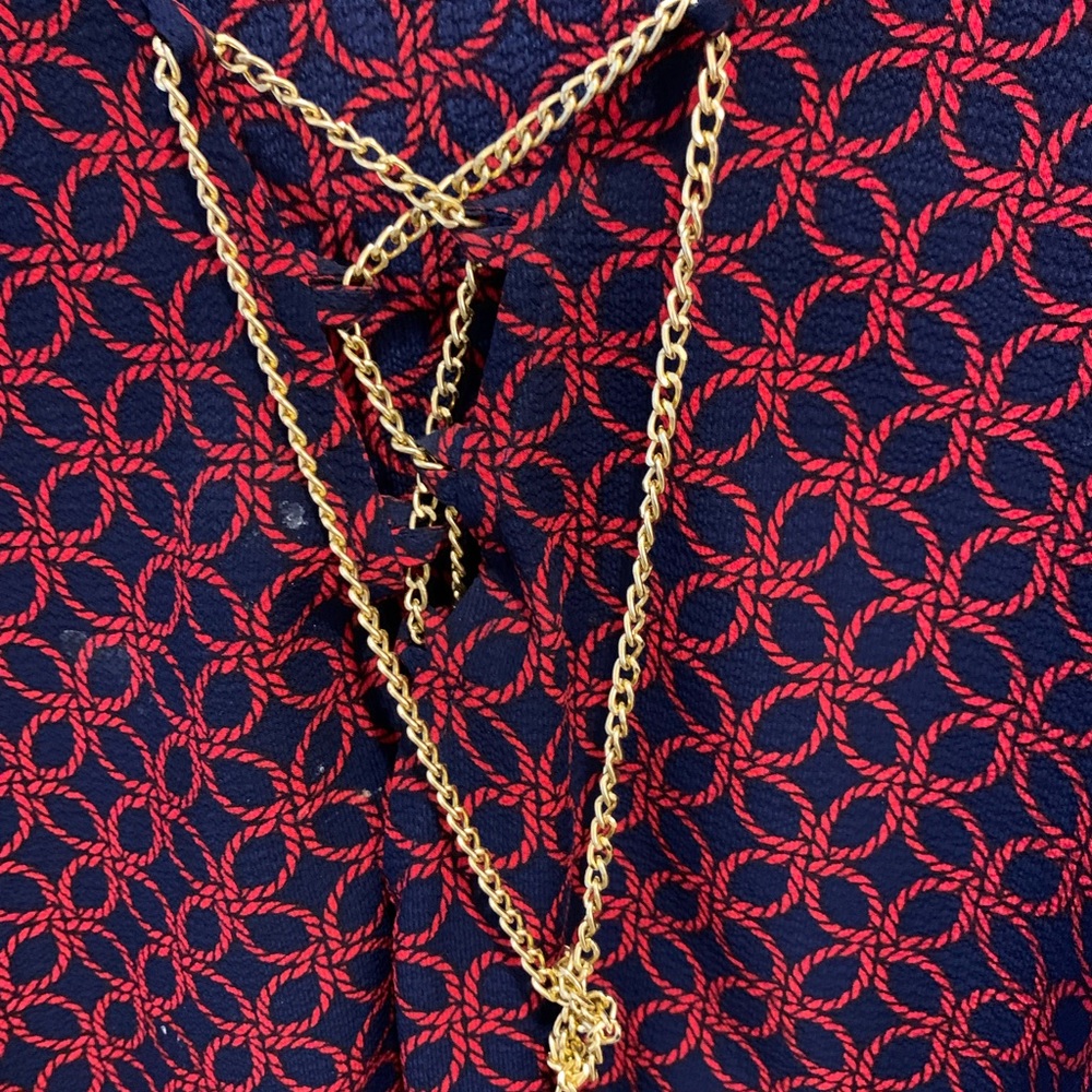 Michael Kors Blouse in red and navy blue, tunic style with full ruffle sleeve.